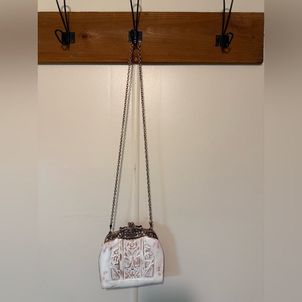 Patricia Nash Italian Cream Leather Burnished Tooled Rosaria Shoulder Bag